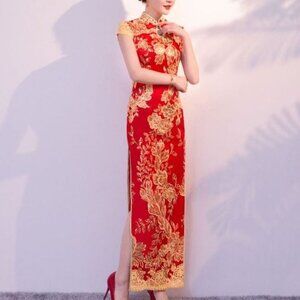 Red Qi Pao, Cheong Sam - Traditional Chinese Wear, Chinese Tea Ceremony Dress, C